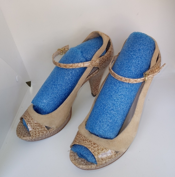 Frank Sarto snake-embossed open toe strap Closure high heel shoes - Picture 1 of 12